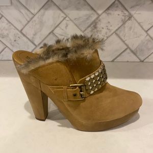 Women’s Michael Kors Tan Fuzzy Slide Heeled Booties